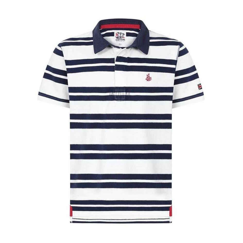 Lazy Jacks Mens Narrow Stripe Short-Sleeved Rugby Polo Shirt / White